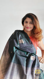 Load image into Gallery viewer, Handwoven Banana Pith Silk Saree- Deep Emerald Green Saree
