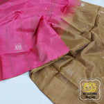 Load image into Gallery viewer, Handwoven Banana Pith Silk Saree- Deep Gold And Pink Saree
