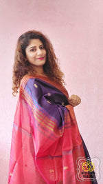 Load image into Gallery viewer, Handwoven Banana Pith Silk Saree- Deep Purple Saree
