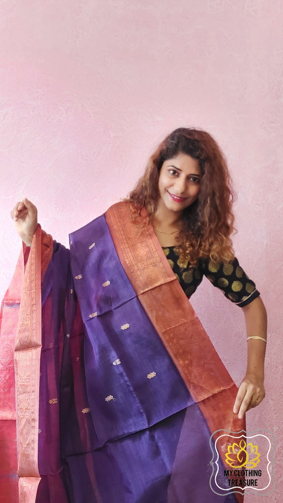 Handwoven Banana Pith Silk Saree- Deep Purple Saree