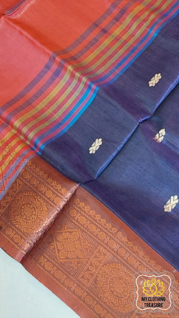 Handwoven Banana Pith Silk Saree- Deep Purple Saree