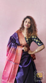 Load image into Gallery viewer, Handwoven Banana Pith Silk Saree- Deep Purple Saree
