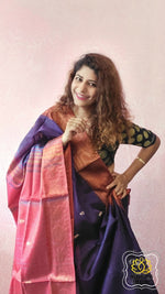 Load image into Gallery viewer, Handwoven Banana Pith Silk Saree- Deep Purple Saree
