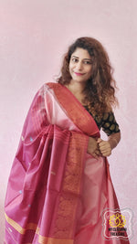 Load image into Gallery viewer, Handwoven Banana Pith Silk Saree- Dual Tone Peach Saree
