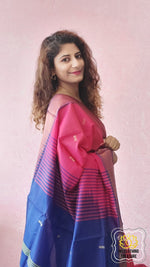 Load image into Gallery viewer, Handwoven Banana Pith Silk Saree- Dual Tone Pink Saree
