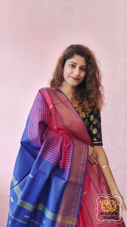 Handwoven Banana Pith Silk Saree- Dual Tone Pink Saree