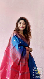 Load image into Gallery viewer, Handwoven Banana Pith Silk Saree- Dual Tone Royal Blue Saree
