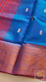 Load image into Gallery viewer, Handwoven Banana Pith Silk Saree- Dual Tone Royal Blue Saree
