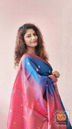 Load image into Gallery viewer, Handwoven Banana Pith Silk Saree- Dual Tone Royal Blue Saree
