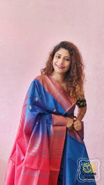 Load image into Gallery viewer, Handwoven Banana Pith Silk Saree- Dual Tone Royal Blue Saree
