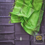 Load image into Gallery viewer, Handwoven Banana Pith Silk Saree- Eggplant And Green Saree
