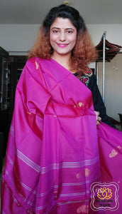 Handwoven Banana Pith Silk Saree- Fuchsia Pink Saree