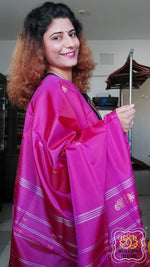 Load image into Gallery viewer, Handwoven Banana Pith Silk Saree- Fuchsia Pink Saree
