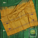 Load image into Gallery viewer, Handwoven Banana Pith Silk Saree- Green And Mustard Saree
