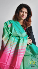 Load image into Gallery viewer, Handwoven Banana Pith Silk Saree- Green &amp; Pink Saree
