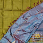 Load image into Gallery viewer, Handwoven Banana Pith Silk Saree- Henna And Shot Teal Brown Saree
