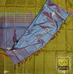 Load image into Gallery viewer, Handwoven Banana Pith Silk Saree- Henna And Shot Teal Brown Saree
