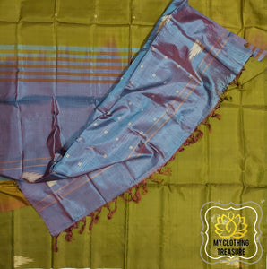 Handwoven Banana Pith Silk Saree- Henna And Shot Teal Brown Saree