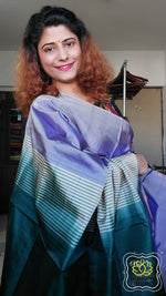 Load image into Gallery viewer, Handwoven Banana Pith Silk Saree- Lavender And Teal Saree
