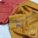 Load image into Gallery viewer, Handwoven Banana Pith Silk Saree- Molten Orange And Mustard Saree
