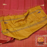 Load image into Gallery viewer, Handwoven Banana Pith Silk Saree- Molten Orange And Mustard Saree
