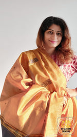 Load image into Gallery viewer, Handwoven Banana Pith Silk Saree- Mustard And Plum Saree
