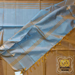 Load image into Gallery viewer, Handwoven Banana Pith Silk Saree- Mustard And Shot Blue Saree
