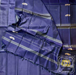 Load image into Gallery viewer, Handwoven Banana Pith Silk Saree- Navy Blue Saree
