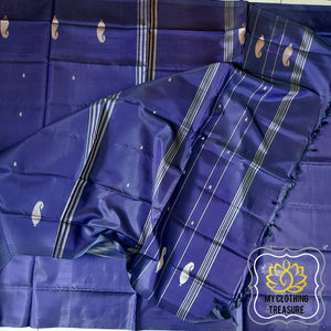 Handwoven Banana Pith Silk Saree- Navy Blue Saree