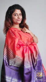 Load image into Gallery viewer, Handwoven Banana Pith Silk Saree- Orange And Purple Saree
