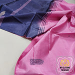 Load image into Gallery viewer, Handwoven Banana Pith Silk Saree- Pink And Navy Saree
