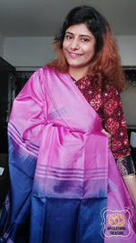 Load image into Gallery viewer, Handwoven Banana Pith Silk Saree- Pink And Navy Saree
