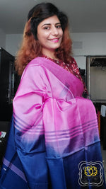 Load image into Gallery viewer, Handwoven Banana Pith Silk Saree- Pink And Navy Saree
