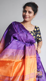 Load image into Gallery viewer, Handwoven Banana Pith Silk Saree- Purple And Orange 2 Saree
