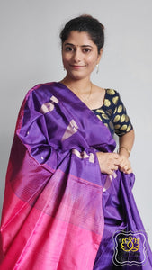 Handwoven Banana Pith Silk Saree- Purple And Pink Saree