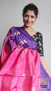 Handwoven Banana Pith Silk Saree- Purple And Pink Saree