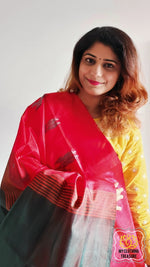 Load image into Gallery viewer, Handwoven Banana Pith Silk Saree- Red And Green Saree
