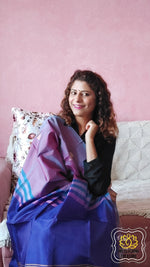 Load image into Gallery viewer, Handwoven Banana Pith Silk Saree- Shot Pink And Blue Saree
