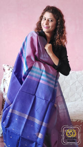 Handwoven Banana Pith Silk Saree- Shot Pink And Blue Saree