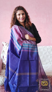 Handwoven Banana Pith Silk Saree- Shot Pink And Blue Saree