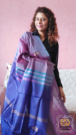 Load image into Gallery viewer, Handwoven Banana Pith Silk Saree- Shot Pink And Blue Saree
