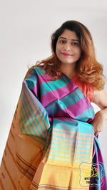 Load image into Gallery viewer, Handwoven Banana Pith Silk Saree- Striped Body 1 Saree
