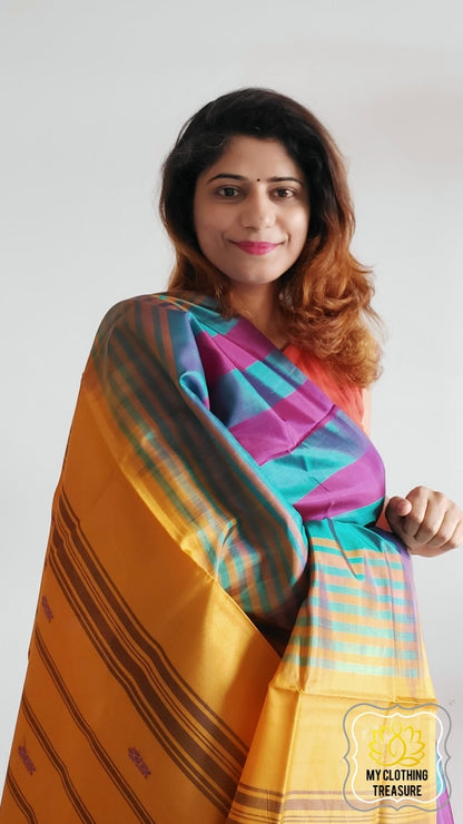 Handwoven Banana Pith Silk Saree- Striped Body 1 Saree