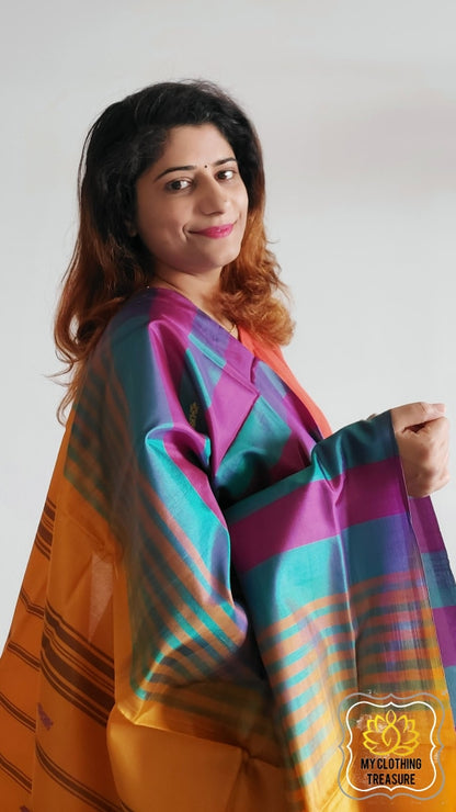 Handwoven Banana Pith Silk Saree- Striped Body 1 Saree