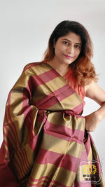 Load image into Gallery viewer, Handwoven Banana Pith Silk Saree- Striped Body 2 Saree
