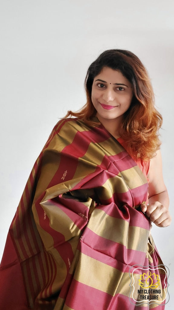 Handwoven Banana Pith Silk Saree- Striped Body 2 Saree