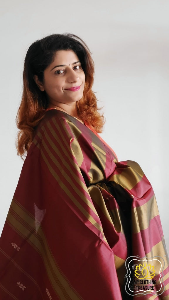 Handwoven Banana Pith Silk Saree- Striped Body 2 Saree