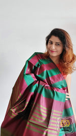 Load image into Gallery viewer, Handwoven Banana Pith Silk Saree- Striped Body 3 Saree
