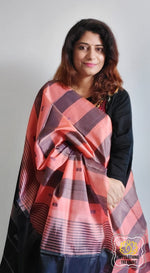 Load image into Gallery viewer, Handwoven Banana Pith Silk Saree- Striped Body Peach Saree
