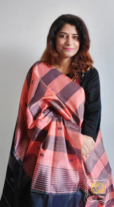 Handwoven Banana Pith Silk Saree- Striped Body Peach Saree